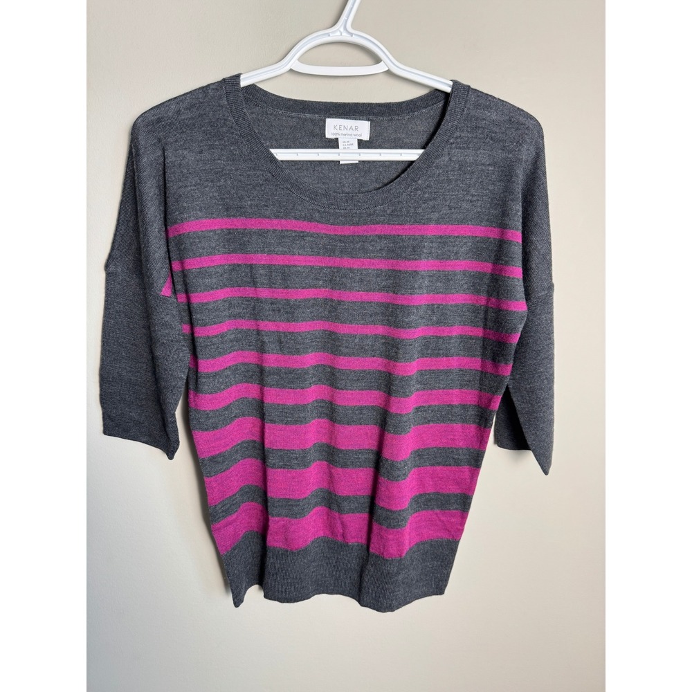Kenar Striped Merino Wool Sweater 3/4 Sleeve M Preppy Chic Minimalist Luxury